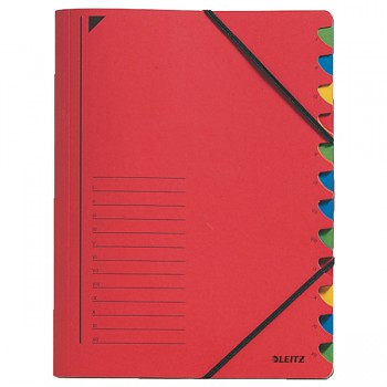 Třídicí desky s gumičkou Leitz A4, 12 dílů Červená