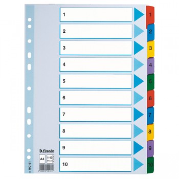 Zesílené kartonové rejstříky Esselte Mylar, A4 Mix barev 1-10