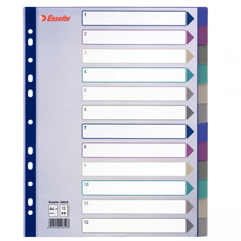 Celoplastové barevné průhledné rozlišovače Esselte A4 Maxi Mix barev